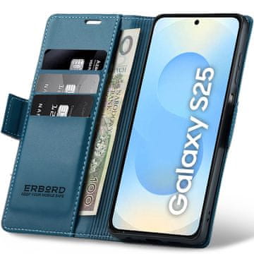 Overboard Ovitek za Samsung Galaxy S25, sijoč liči, denarnica s preklopom, moder