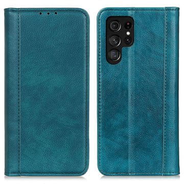 GS Ovitek za Samsung Galaxy S25 Ultra, denarnica iz usnja Litchi, zelen