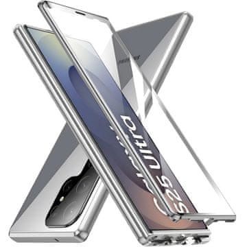 GS Ovitek za Samsung Galaxy S25 Ultra, magnetno dvojno steklo, srebrn
