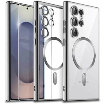 GS Ovitek za Samsung Galaxy S25 Ultra, Electro MagSafe, srebrn + zaščitno steklo za zaslon