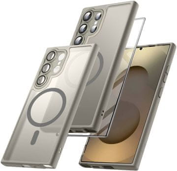Overboard Ovitek za Samsung Galaxy S25 Ultra, za MagSafe, mat ovitek , titanovo siv + zaščita za zaslon