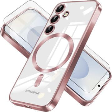 GS Ovitek za Samsung Galaxy S25+ Plus, Electro MagSafe, roza zlata + zaščitno steklo za zaslon