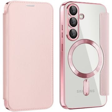 GS Ovitek za Samsung Galaxy S25+ Plus, RFID denarnica MagSafe z zaščito kamere, roza