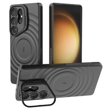 GS Ovitek za Samsung Galaxy S25 Ultra, stojalo Ripple, za MagSafe, črn
