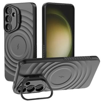GS Ovitek za Samsung Galaxy S25+ Plus, stojalo Ripple, za MagSafe, črn