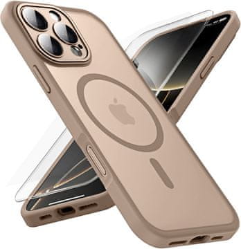 Overboard Ovitek za iPhone 16 Pro, za MagSafe, mat ovitek , titan puščavski + zaščitno steklo za zaslon