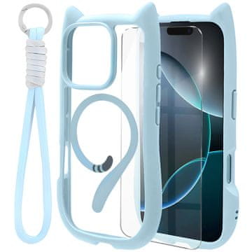 Overboard Ovitek za iPhone 16 Pro Max, MagSafe, ljubka mačka, moder + zaščita za zaslon
