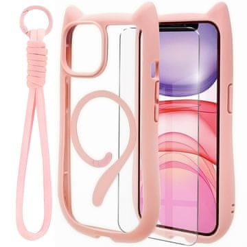 Overboard Ovitek za iPhone 11, za MagSafe, ljubka mačka, roza + zaščita za zaslon