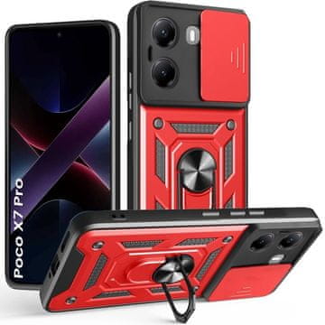GS Oklepni ovitek za Xiaomi Poco X7 Pro 5G, CamShield Slide, rdeč