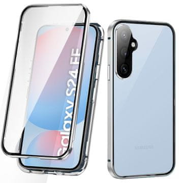 GS Ovitek za Samsung Galaxy S24 FE, magnetno dvojno steklo, srebrn