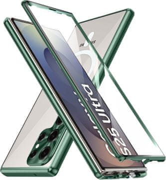 GS Magnetni ovitek MagSafe z dvojnim steklom za Samsung Galaxy S25 Ultra, zelen