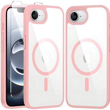 GS Magnetni ovitek za iPhone 17e / 16e, MagSafe, roza + kaljeno steklo 9H
