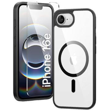 GS Magnetni ovitek za iPhone 17e / 16e, MagSafe, črn + kaljeno steklo 9H