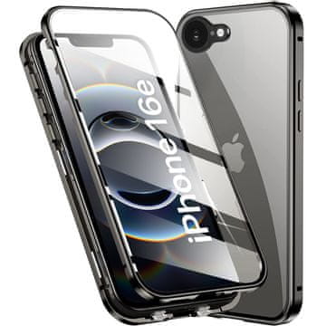 GS Ovitek za iPhone 17e / 16e, dvojno magnetno steklo, črn