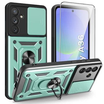 Overboard Oklepni ovitek za Samsung Galaxy A36 5G, CamShield Slide, zelen + kaljeno steklo 9H