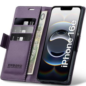 Overboard sijajni ovitek z ličijem za iPhone 17e / 16e, denarnica z zavihkom, vijolična