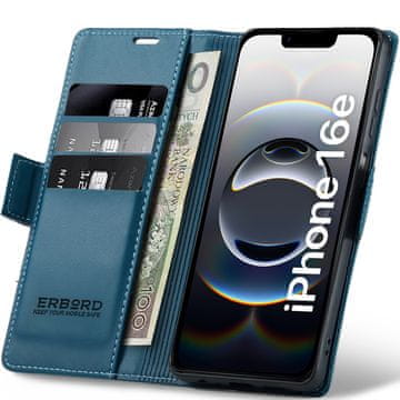 Overboard sijajni ovitek z ličijem za iPhone 17e / 16e, denarnica z zavihkom, moder