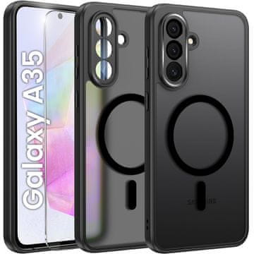 Overboard Ovitek za Samsung Galaxy A35 4G/5G, za MagSafe, mat ovitek , črn + zaščitno steklo za zaslon