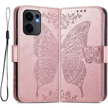 GS Preklopni ovitek za Oppo Reno 13F / Oppo Reno 13FS, metulj, roza zlata