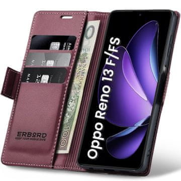 Overboard Ovitek za Oppo Reno 13F / Oppo Reno 13FS, sijoč liči , denarnica s preklopom, rdeča