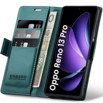 Overboard Ovitek za Oppo Reno 13 Pro, sijoč liči , denarnica z naslonom, zelen