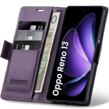 Overboard Ovitek za Oppo Reno 13, sijoč liči , denarnica s preklopom, vijolična