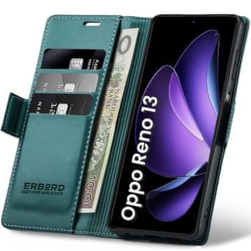 Overboard Ovitek za Oppo Reno 13, sijoč liči , denarnica s preklopom, zelen