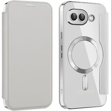 GS Preklopni ovitek za Google Pixel 9A, denarnica RFID MagSafe z zaščito kamere, srebrn
