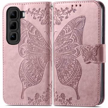 GS Preklopni ovitek za Infinix Hot 50 4G, metulj, roza zlata