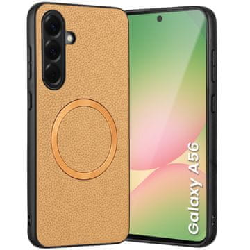 GS Ovitek za Samsung Galaxy A56 5G, usnjen hibridni MagSafe, zlat