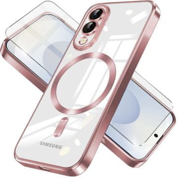 GS Ovitek za Samsung Galaxy S25 Edge, Electro MagSafe, roza zlata + zaščitno steklo za zaslon