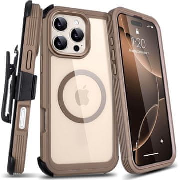 Overboard Ovitek za iPhone 16 Pro, odporen proti udarcem in sponka za pas, za MagSafe, s sponko, puščavski titan