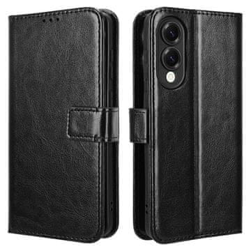 GS Ovitek za Samsung Galaxy S25 Edge s preklopom, denarnica Crazy Horse, črna