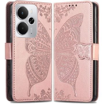 GS Preklopni ovitek za Realme 14 5G / Realme 14T 5G, metulj, roza zlata