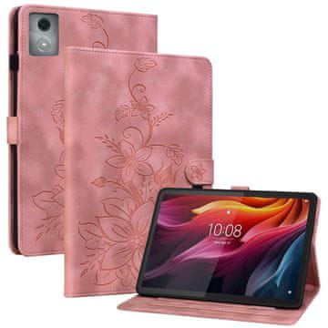 GS Ovitek za Lenovo Tab K11 Plus - roza, z reliefnim motivom lilije, z režami za kartice