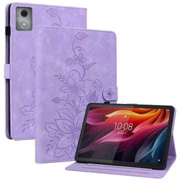 GS Ovitek za Lenovo Tab K11 Plus - vijoličen, z reliefnim motivom lilije, z režami za kartice