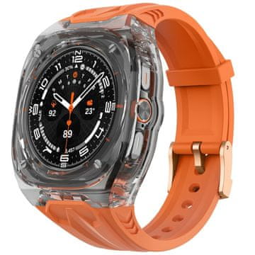 GS Silikonski pašček z zaščitnim etuijem za Samsung Galaxy Watch Ultra 2 / 1 - oranžen, odporen na udarce