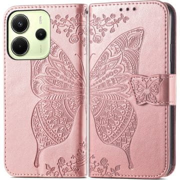 GS Ovitek za Xiaomi Redmi Note 14 4G, metulj, roza zlata