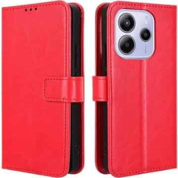 GS Ovitek za Xiaomi Redmi Note 14 4G, denarnica Crazy Horse, rdeč