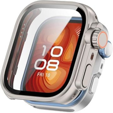 GS Ovitek 2 v 1 + kaljeno steklo za Huawei Watch Fit 4 Pro, srebrn/oranžen
