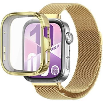 GS Milanska zapestnica + ovitek z zaščitnim ovitko za Huawei Watch Fit 4, zlata