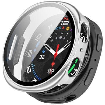 GS Ovitek 2 v 1 + kaljeno steklo za Samsung Galaxy Watch 8 44 mm, srebrn