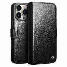 Ovitek s preklopom za iPhone 16 Pro Max, usnjena denarnica , črna