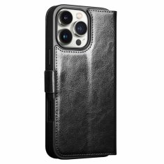 Ovitek s preklopom za iPhone 16 Pro Max, usnjena denarnica , črna