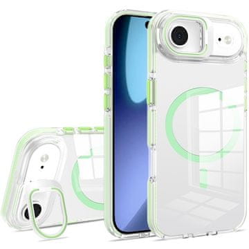 Overboard Ovitek za iPhone Air, pripravljen za MagSafe, s stojalom, prozoren z zelenimi poudarki