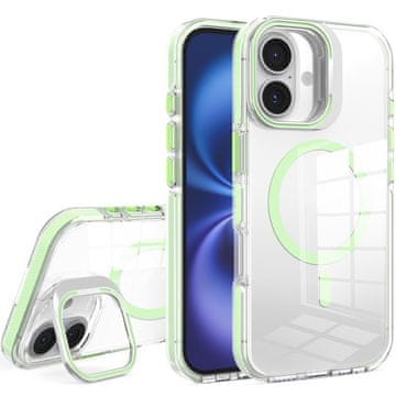 Overboard Ovitek za iPhone 17, pripravljen za MagSafe, s stojalom, prozoren z zelenimi poudarki