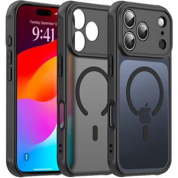 Overboard Komplet ovitkov za iPhone 17 Pro, MagSafe, mat z zaščito kamere, črne barve + zaščita za zaslon