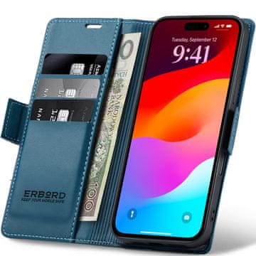 Overboard sijajni ovitek z ličijem za iPhone 17 Pro Max, denarnica z zavihkom, moder