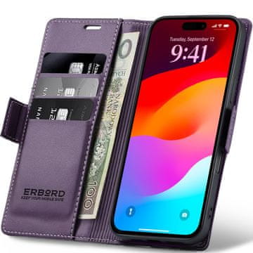 Overboard sijajni ovitek z ličijem za iPhone 17, denarnica z zavihkom, vijolična