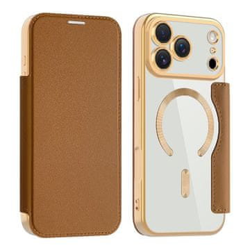 GS Ovitek za iPhone 17 Pro, RFID denarnica MagSafe z zaščito kamere, rjava